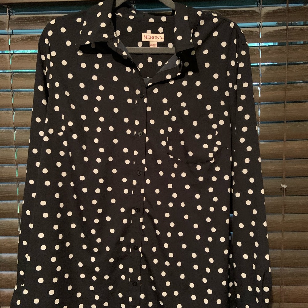 Black and white polka dot blouse